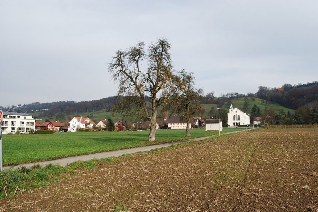 Dorf und Kirche von Zufikon im Kanton Aargau